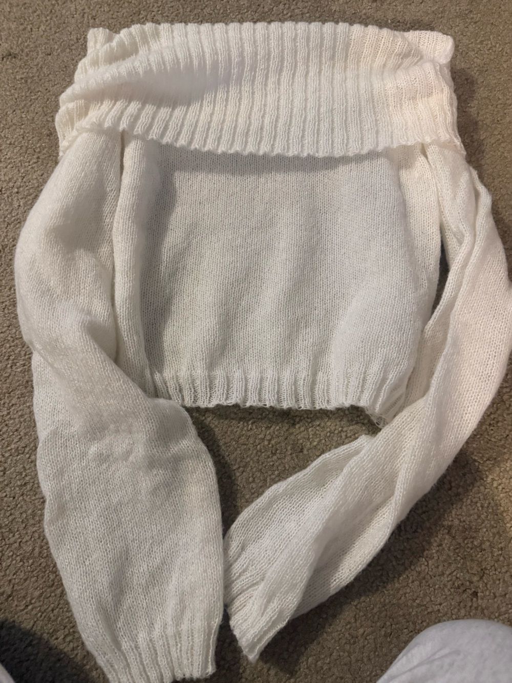 SHEIN White Fuzzy Knit off shoulder sweater
